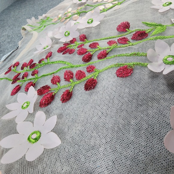 Zara Floral Applique Mesh Top S Sheer 3D Flowers Embroidered Boho Festival Fairy - Picture 4 of 15